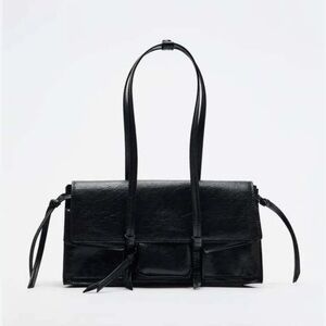 BRAND NEW Zara Black Shoulder Bag with Flap-Over Closure